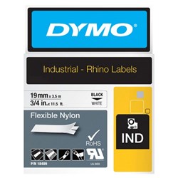 Dymo Labelling Tape Rhino Industrial Flexible Nylon 19mm x 3.5m Black on White