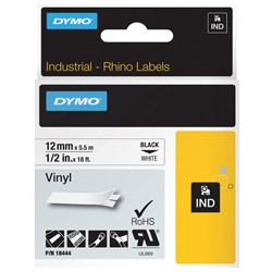 Dymo Labelling Tape Rhino Industrial Vinyl 12mm x 5.5m Black on White