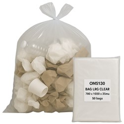 Plastic Rubbish Bag Clear 80L 35 Micron, Pack of 50
