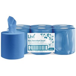 Livi Essentials Centrefeed Paper Towel Blue 2 Ply 180m 3453, Pack of 6