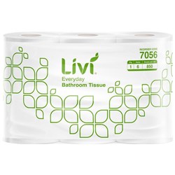Livi Everyday Toilet Tissue 1Ply 850 Sheets 7056, Carton of 8 Packs of 6