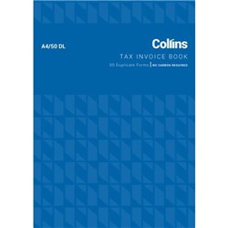Collins Tax Invoice Book A4/50DL Duplicate No Carbon Required Set of 50