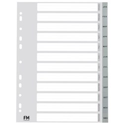 FM Index Dividers 12 Tab Jan-Dec A4 Polypropylene Grey