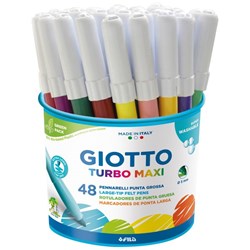 Giotto Turbo Maxi Felt Tip Markers 12 Colours, Tub of 48