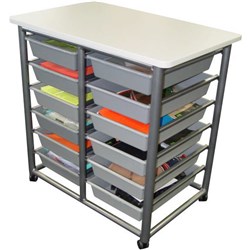 HiLite 12 Tote Mobile Storage Trolley With Trays 700x450mm White/Silver