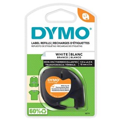 Dymo Labelling Tape Cassette LetraTag Iron-On Fabric 18771 12mm x 2m Black on White