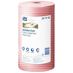 Tork Premium Heavy Duty Colour Coded Cloths 500 x 300mm Red 297702, Roll of 90