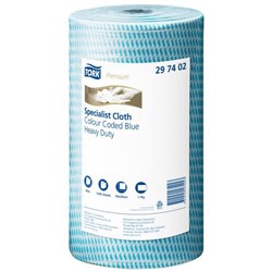 Tork Premium Heavy Duty Colour Coded Cloths 500 x 300mm Blue 297402, Roll of 90