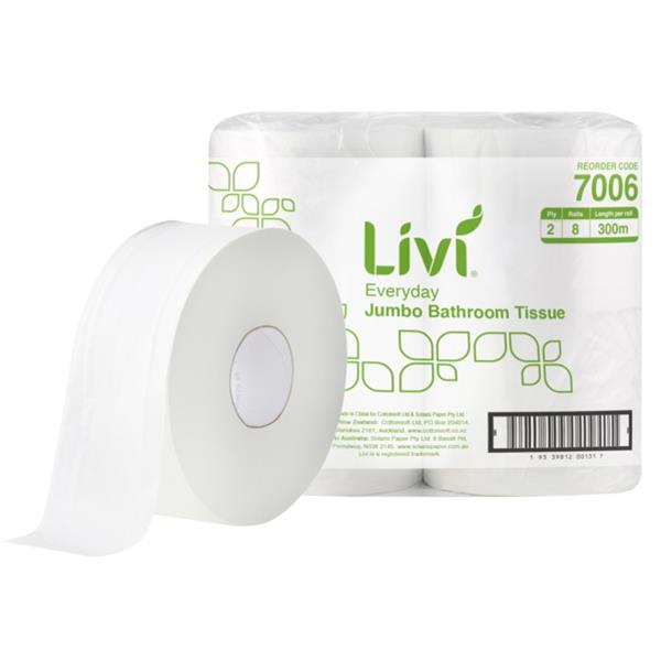 Livi Basics Toilet Paper Jumbo 2 Ply 300m, Carton of 8 Rolls OfficeMax NZ