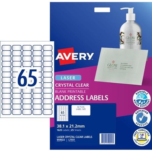 Avery Laser Mini Clear 65 Labels Per Sheet 25 In Pack L7551 Opaque New 