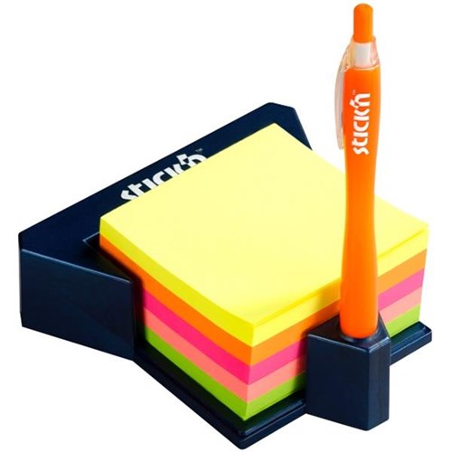 Stick'n Notes Cube & Pen Holder 76 x 76mm Pastel & Neon Colours, 400