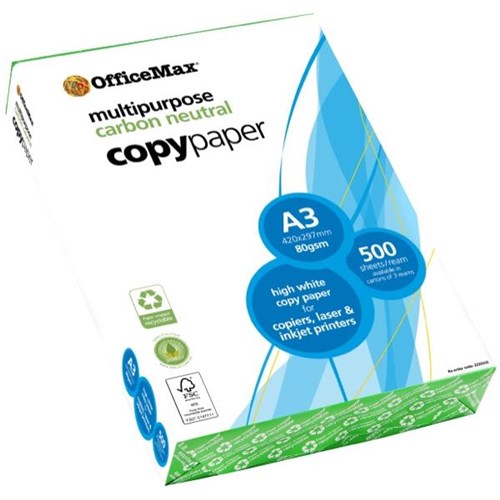 OfficeMax A3 80gsm Carbon Neutral White Copy Paper Recyclable Wrapper, Pack  of 500
