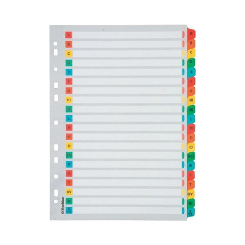 A4 A-Z Index Dividers - 20 Multi-Colored Alphabetical Tabs, Universally Punched For Binders
