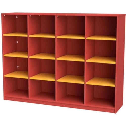Zealand 16 Cube Storage Unit Red Yellow, 16 Cube Bookcase Unit