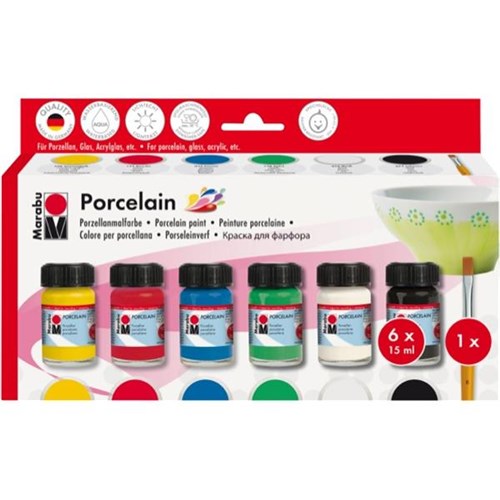 Marabu Porcelain Paint Set 15ml Assorted Colours, Set of 6 OfficeMax NZ