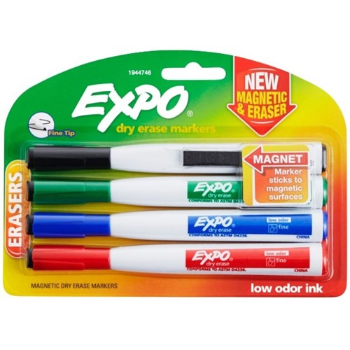 New 3 PK Magnetic Dry Erase Markers with Eraser on Cap 3 Colors