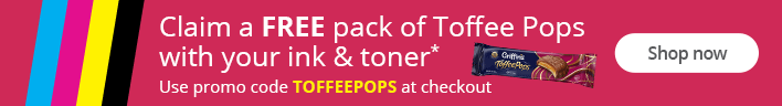 Claim a FREE pack of Toffee pops with your ink & toner*. Use promo code TOFFEEPOPS at checkout. Shop now.