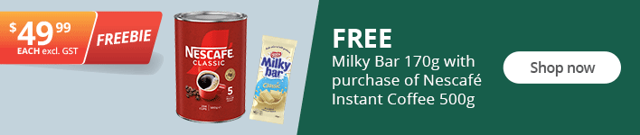 FREE Milky Bar 170g with purchase of NESCAFÉ Instant Coffee 500g. Limited time offer. Shop now
