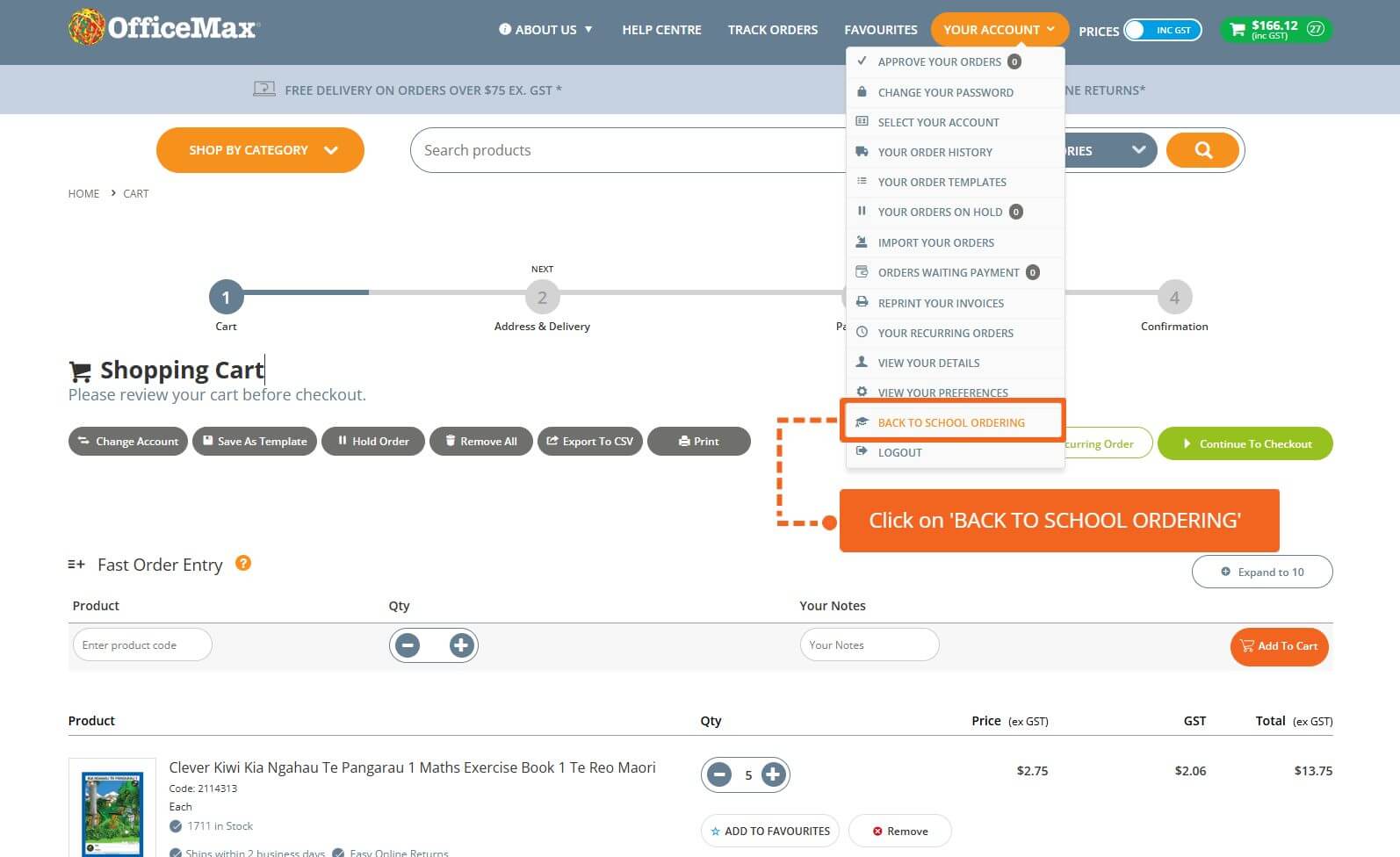 Click on 'BACK TO SCHOOL ORDERING'