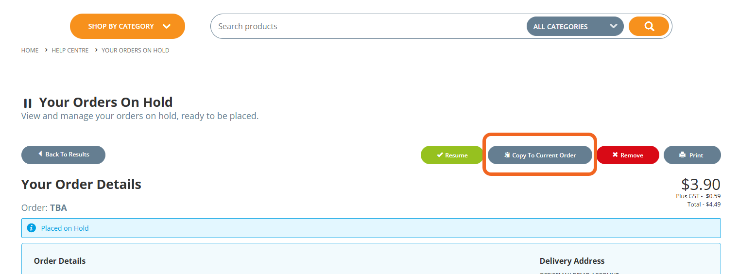 Copy to Current Order
