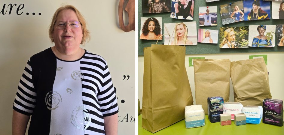 Senior Academic Dean of Howick College, Anna Marsick (left), Ikura products packed in the Period Products Office