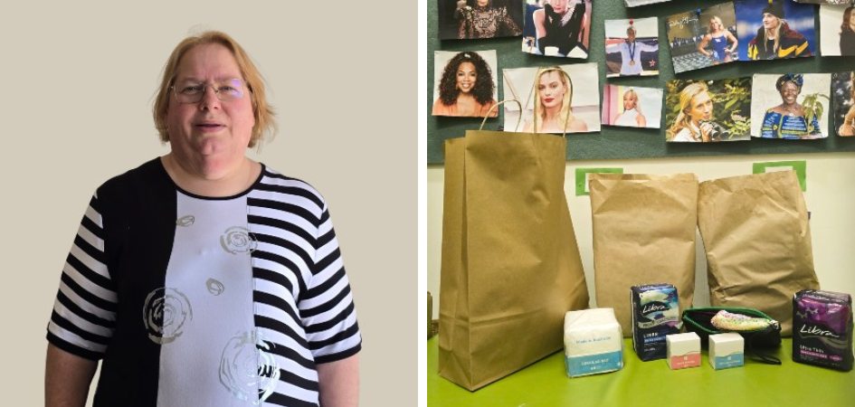Senior Academic Dean of Howick College, Anna Marsick (left), Ikura products packed in the Period Products Office