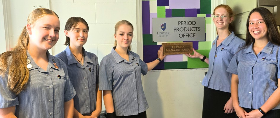 Z Club members of Howick College outside their Period Products Office