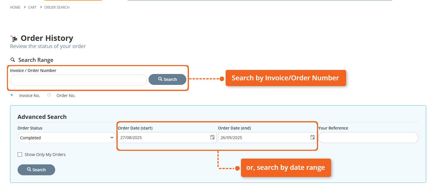 How to search for the order you want to track