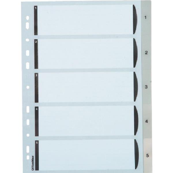 OfficeMax Index Dividers 5 Tab 15 A4 Polypropylene Grey OfficeMax NZ