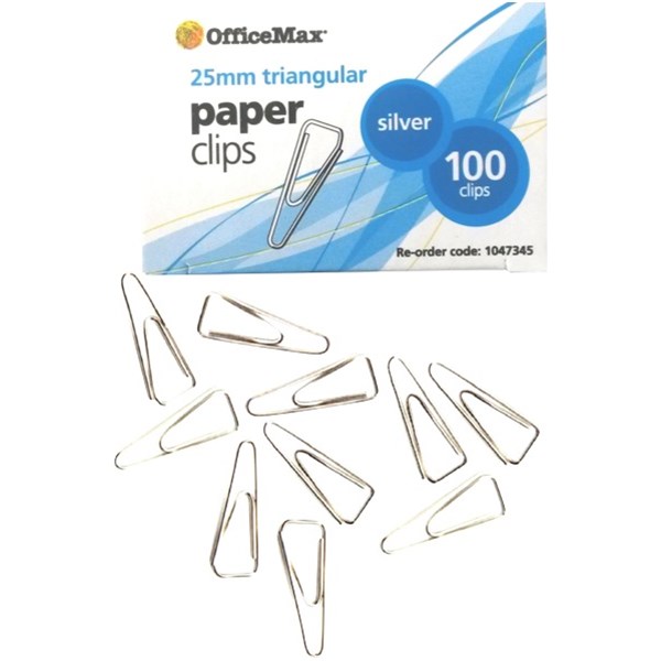 OfficeMax Paper Clips Triangle 25mm Chrome, Pack of 100 OfficeMax NZ