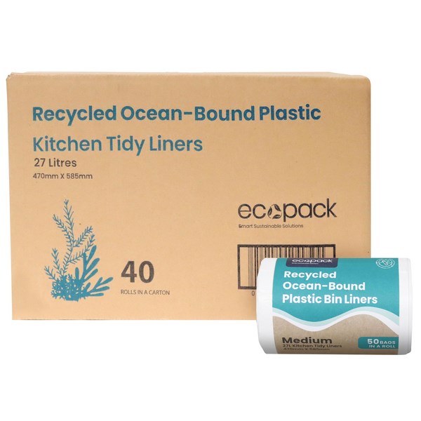 Ecopack Ocean Bound Plastic Recycled Bin Liners 27L, Carton of 40 Rolls