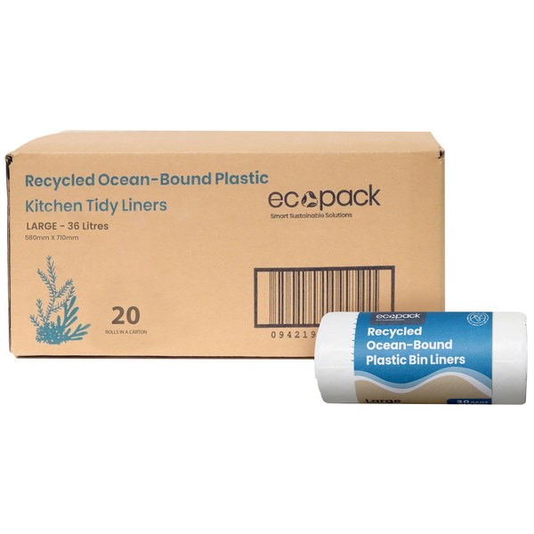 Ecopack Ocean Bound Plastic Recycled Bin Liners 36L, Carton of 20 Rolls
