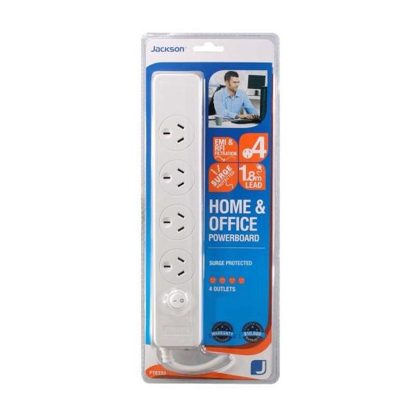Jackson 4Way Surge Protected Powerboard 1.8m Lead OfficeMax NZ