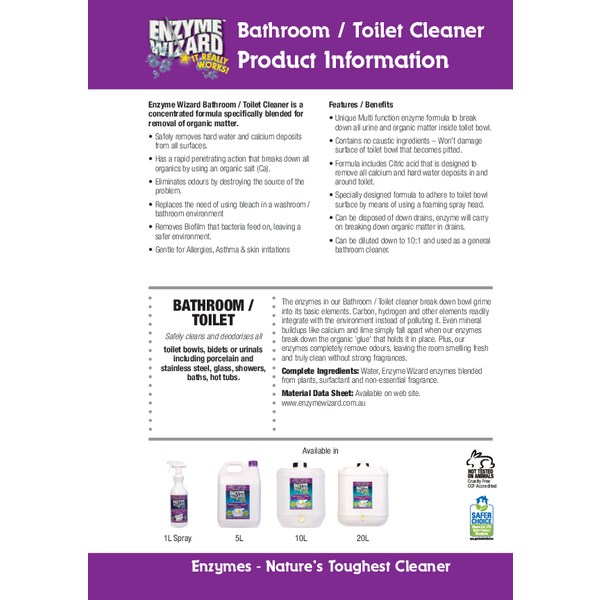 Enzyme Wizard Toilet Bowl & Bathroom Cleaner Spray RTU 750ml OfficeMax NZ