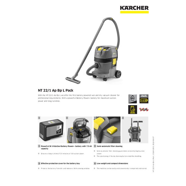 Karcher Wet & Dry Vacuum Cleaner NT 22/1 AP Battery Powered 36V 22L