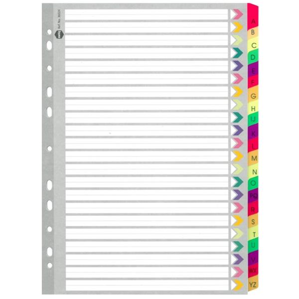 Marbig Index Dividers 22 Tab AZ A4 Manilla/Plastic Fluoro Colours