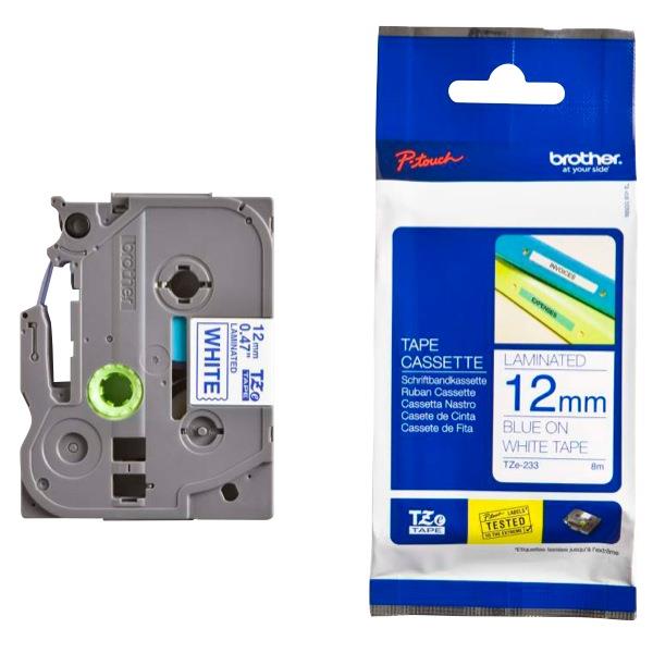 Brother TZe233 PTouch Labelling Tape 12mm Blue on White OfficeMax NZ