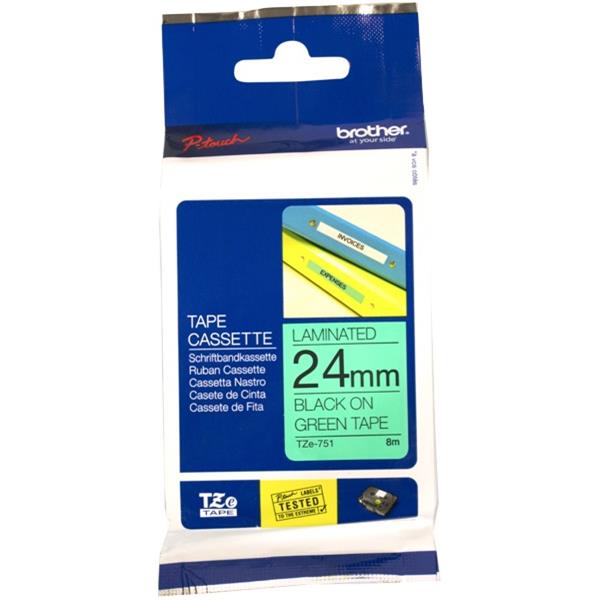 Brother TZe751 PTouch Labelling Tape 24mm Black on Green OfficeMax NZ