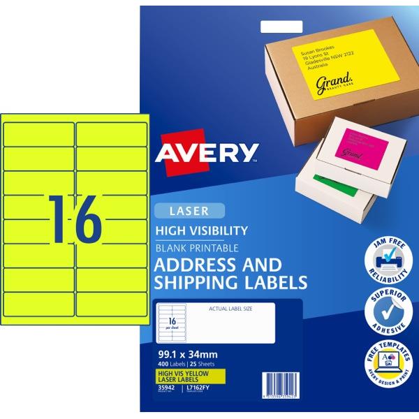 Avery High Visibility Shipping Laser Labels L7162FY Fluoro Yellow 16