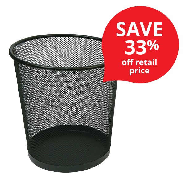 OfficeMax Mesh Round Rubbish Bin 19 Litre 295mm Black OfficeMax NZ