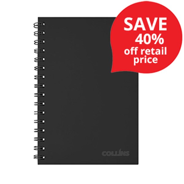 Collins A5+ Hardcover Spiral Notebook Black 200 Pages OfficeMax NZ