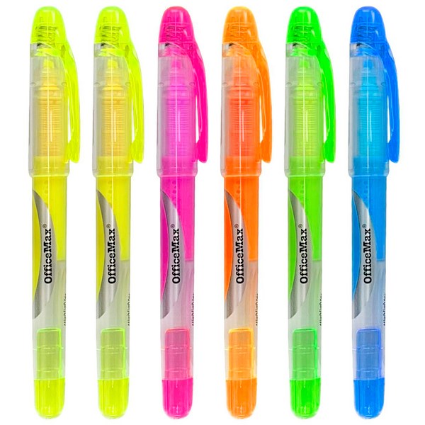 OfficeMax Assorted Colours Liquid Ink Pen Style Highlighters, Pack of 6