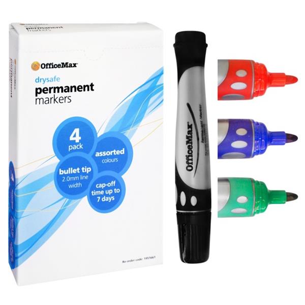 OfficeMax Assorted Colours Permanent Markers Bullet Tip, Pack of 4