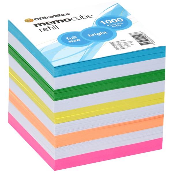 OfficeMax Memo Cube Refill 97x97mm Full Size Bright Colours OfficeMax NZ