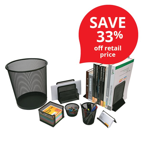 OfficeMax Desk Organiser Set, Mesh, Black, 7 Piece Set OfficeMax NZ