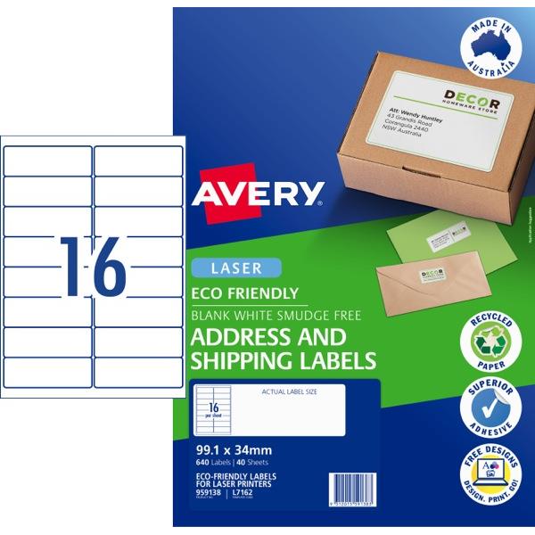 Avery Laser Eco Label L7162 16 Per Sheet OfficeMax NZ