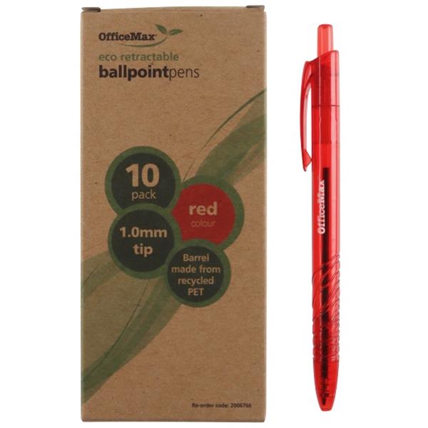 PEN BALLPOINT OFFICEMAX ECO RETRACABLE RED BX/10 OfficeMax NZ