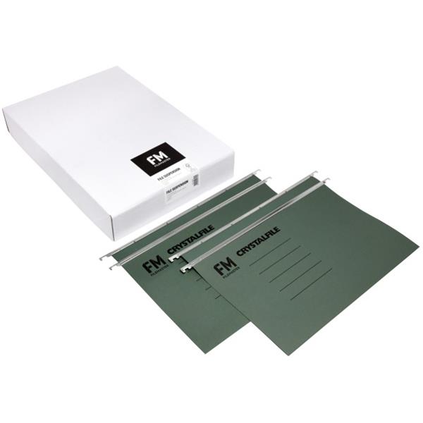 FM Crystalfile Suspension File Heavy Duty Foolscap Green, Box of 50