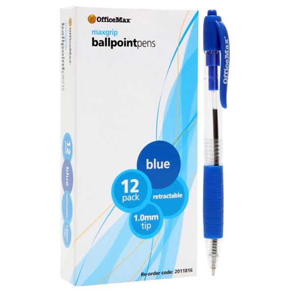 Officemax Blue Retractable Ballpoint Pen Max Grip, Box of 12 OfficeMax NZ