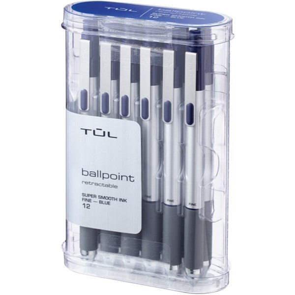 Tul Blue Retractable Ballpoint Pen Fine, Pack of 12 OfficeMax NZ